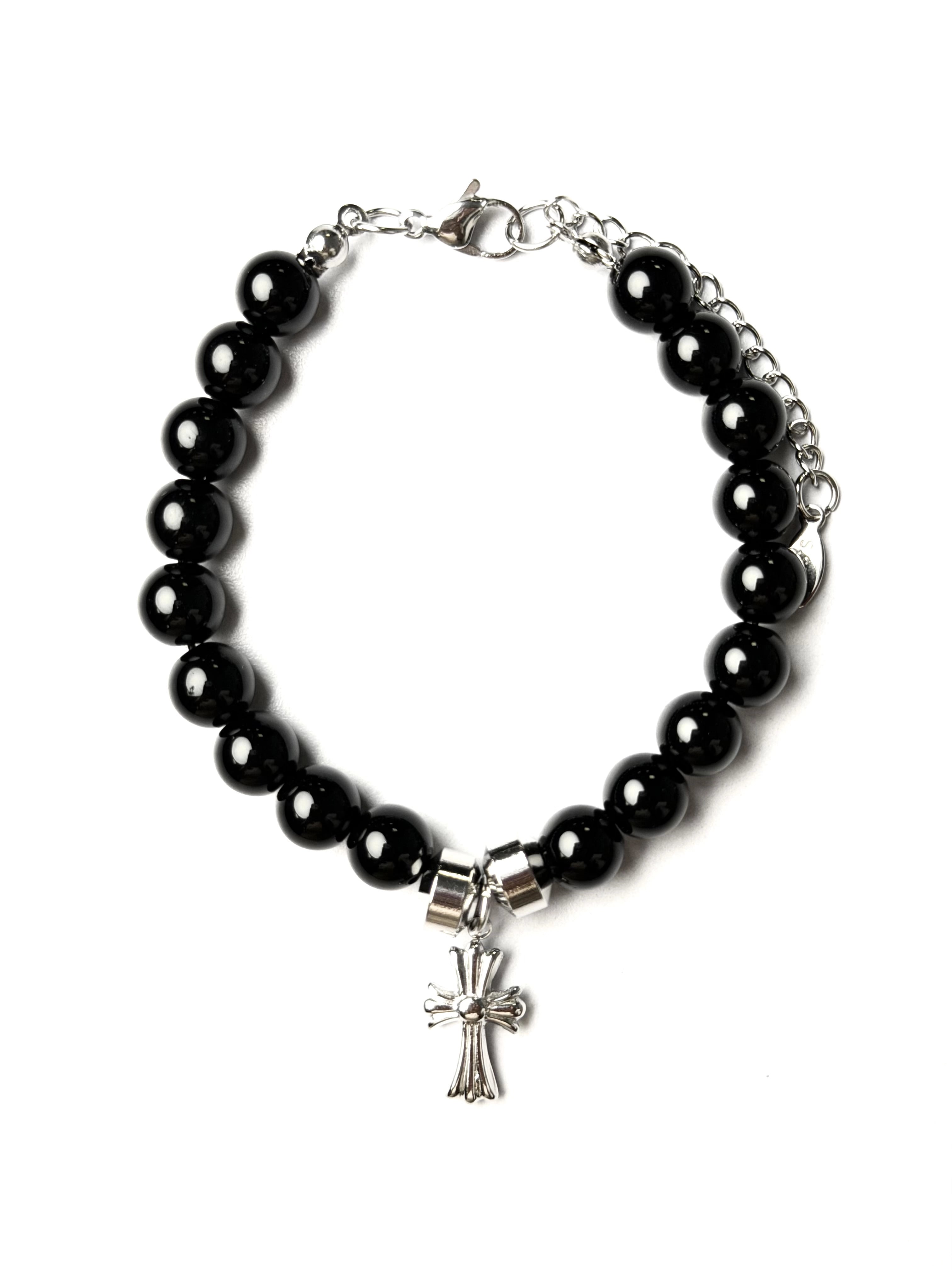 BLACK BEAD CH BRACELET